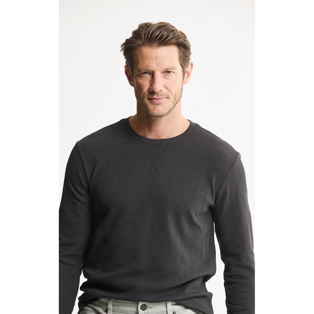 Jachs NY Mens Long Sleeve Thermal Waffle Knit Shirt Charcoal Gray Crewneck‎ M